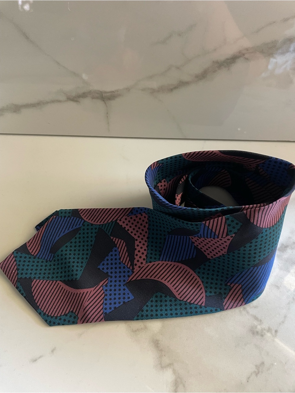 Pierre Balmain Geometric Teal, Pink & Blue Silk Tie VTG